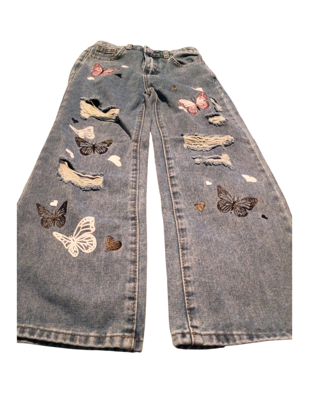 2 Pair Shein Girls Denim Size 9Y Printed Straight Jeans Guc. OBO